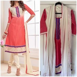 Jacquard Party Wear Salwar Kameez with Thread work - Size 34 - Pink/Magenta